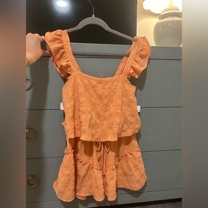 Ruffled Orange Sleeveless Top and Shorts set